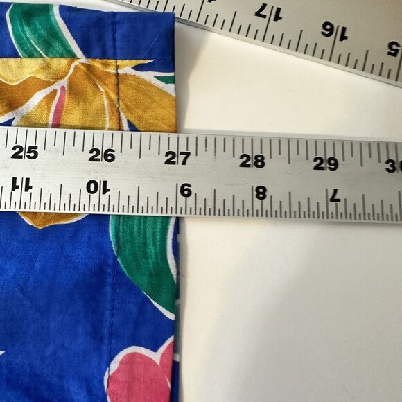 Vtg Mens Hawaiian Shirt Large Floral Blue Les Tropiques Cotton Resortwear - Picture 7 of 7